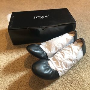 Black leather J. Crew ballet flats